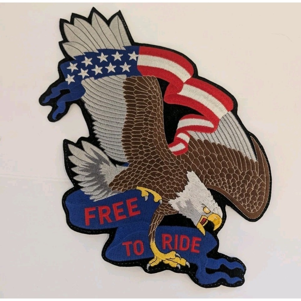 Large Patriotic American Flag Eagle Embroidered Biker Patch 13x11" Free To Ride